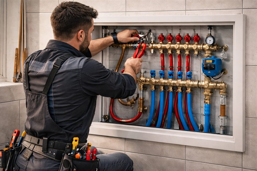 Vodoinstalater radi na vodovodnom sustavu